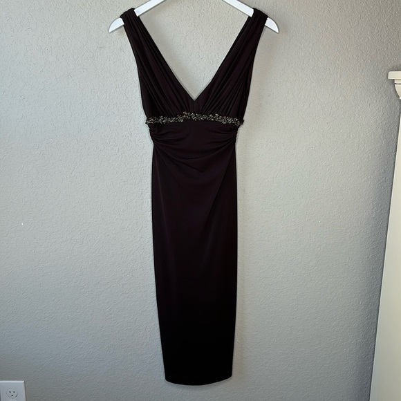 David Meister Brown Beaded Bodice Midi Dress Size 2 - Picture 1 of 15